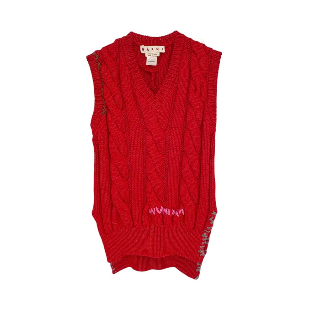 MARNI Cable Knit Wool Vest in Red IT36